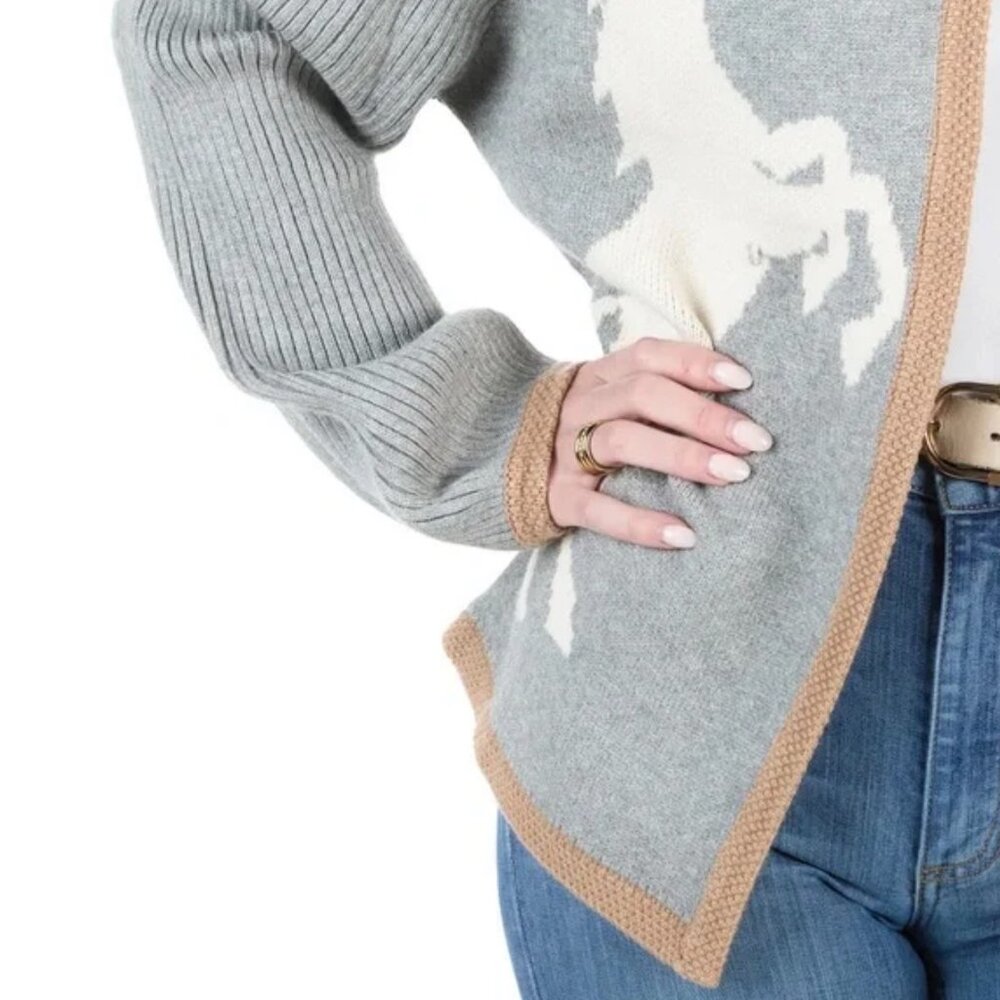 Horse Equestrian Knit Cardigan Sweater Cape Shrug Gray Horses Western S New - Picture 4 of 7